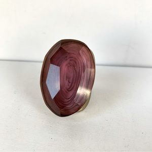 Purple Lucite Plastic Ring Unique Swirl Gold Tone